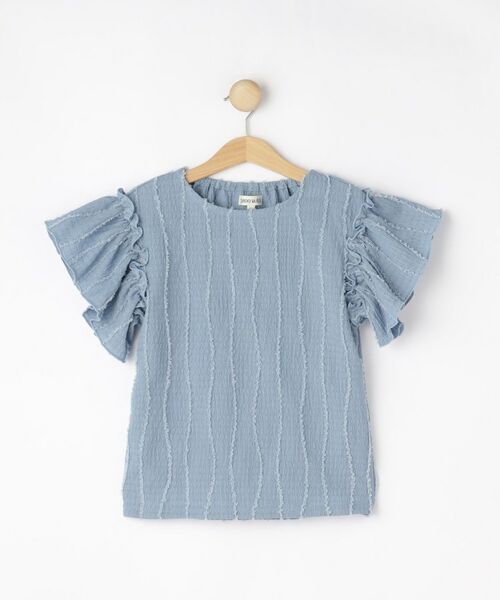 SHOO・LA・RUE / シューラルー カットソー | 【100-150cm】フリンジジャカードフリルカットソー（ブルー(091)）