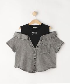 SHOO・LA・RUE / シューラルー カットソー | 【120-150cm】肩あきデニムドッキングシャツ