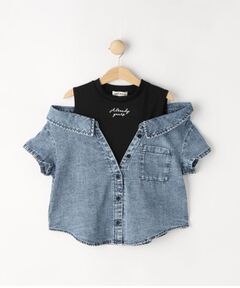 SHOO・LA・RUE / シューラルー カットソー | 【120-150cm】肩あきデニムドッキングシャツ