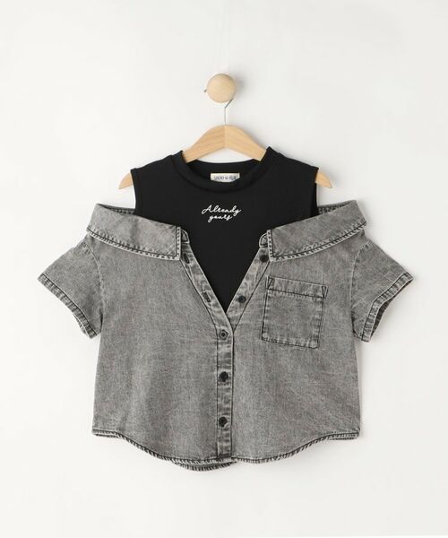 SHOO・LA・RUE / シューラルー カットソー | 【120-150cm】肩あきデニムドッキングシャツ | 詳細1