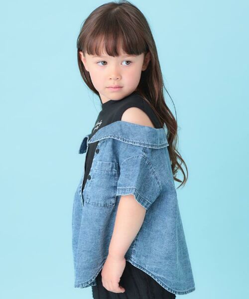 SHOO・LA・RUE / シューラルー カットソー | 【120-150cm】肩あきデニムドッキングシャツ | 詳細13