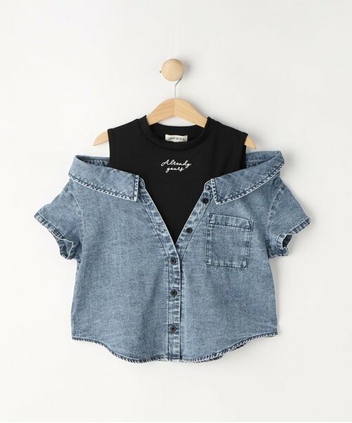 SHOO・LA・RUE / シューラルー カットソー | 【120-150cm】肩あきデニムドッキングシャツ（ブルー(691)）