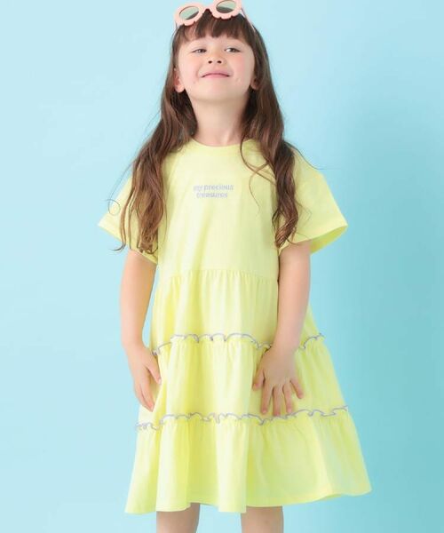 SHOO・LA・RUE / シューラルー ロング・マキシ丈ワンピース | 【100-150cm】配色メローティアードワンピース（ライトイエロー(030)）