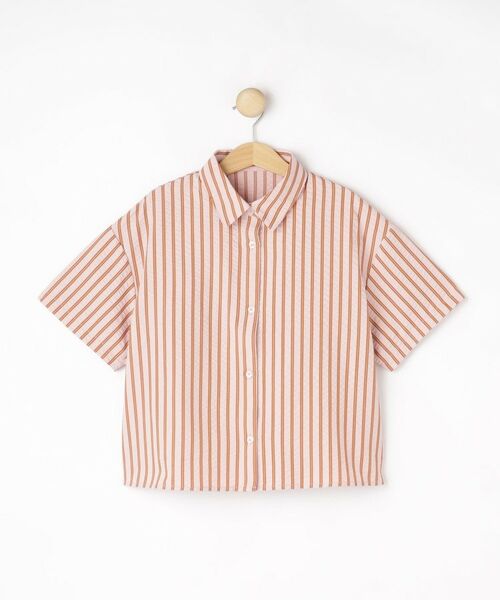 SHOO・LA・RUE / シューラルー シャツ・ブラウス | 【セットアップ可能/親子リンク】サッカーストライプシャツ（ライトピンク(370)）