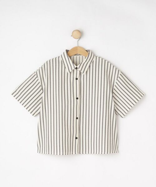 SHOO・LA・RUE / シューラルー シャツ・ブラウス | 【セットアップ可能/親子リンク】サッカーストライプシャツ（オフホワイト(303)）