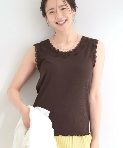 SHOO・LA・RUE / シューラルー キャミソール・チューブトップ | 前後2WAYネック レースデザインタンクトップ（ブラウン(044)）