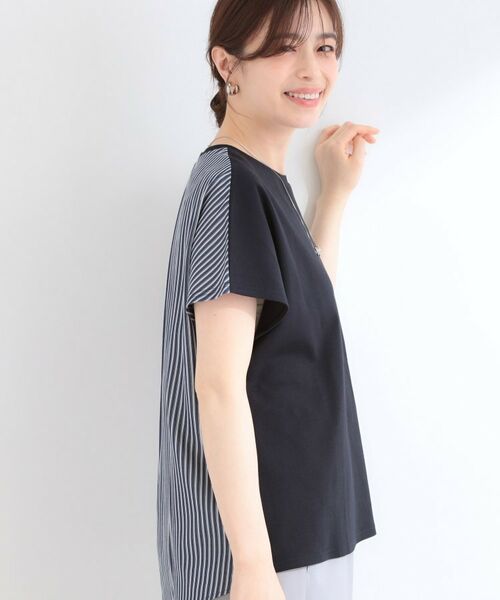 SHOO・LA・RUE / シューラルー カットソー | 【S-LL/洗濯機可】異素材切り替え ひんやりTシャツ（ネイビー(394)）