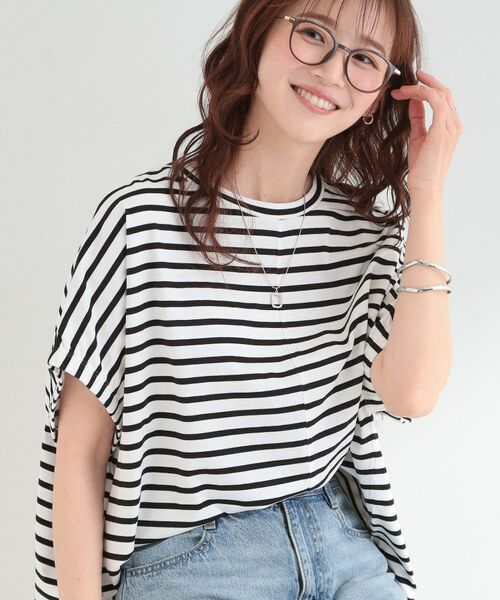 SHOO・LA・RUE / シューラルー Tシャツ | 【SHOO ICEプラス】袖ギャザードルマンTシャツ(オフホワイト(303))