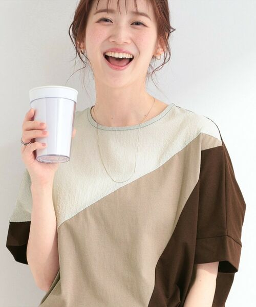 SHOO・LA・RUE / シューラルー カットソー | ななめ3段切り替えドルマンプルオーバー(ブラウン(544))