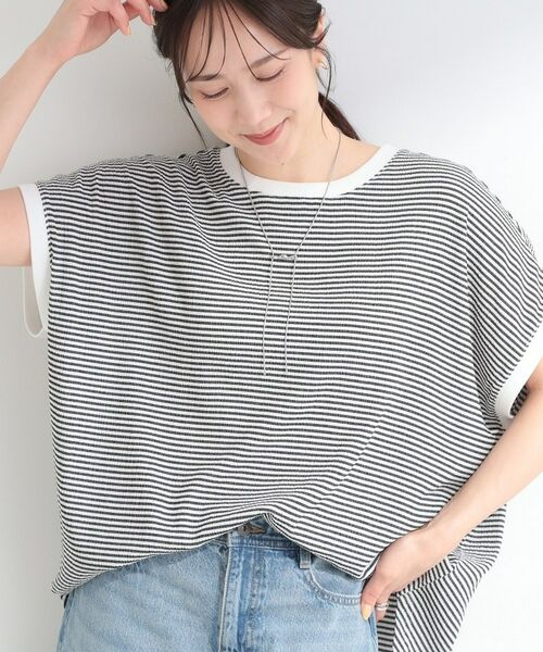 SHOO・LA・RUE / シューラルー カットソー | ポコポコ調 楊柳プリント・ボーダーアソートTシャツ（オフホワイト(303)）