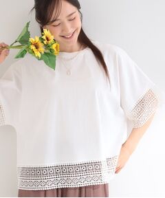 SHOO・LA・RUE / シューラルー カットソー | 【洗濯機可/ひんやり/体型カバー】レース使いがポイント 1枚でサマになるデザインTシャツ