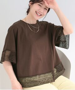 SHOO・LA・RUE / シューラルー カットソー | 【洗濯機可/ひんやり/体型カバー】レース使いがポイント 1枚でサマになるデザインTシャツ