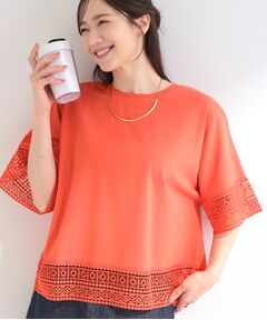 SHOO・LA・RUE / シューラルー カットソー | 【洗濯機可/ひんやり/体型カバー】レース使いがポイント 1枚でサマになるデザインTシャツ