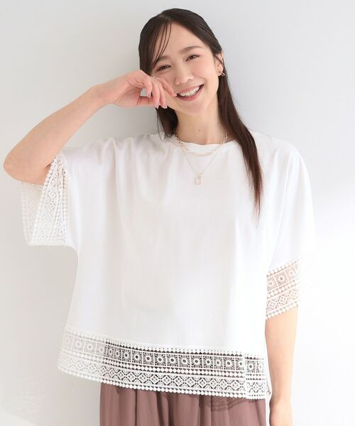 SHOO・LA・RUE / シューラルー カットソー | 【洗濯機可/ひんやり/体型カバー】レース使いがポイント 1枚でサマになるデザインTシャツ | 詳細1