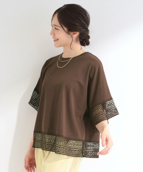 SHOO・LA・RUE / シューラルー カットソー | 【洗濯機可/ひんやり/体型カバー】レース使いがポイント 1枚でサマになるデザインTシャツ | 詳細10