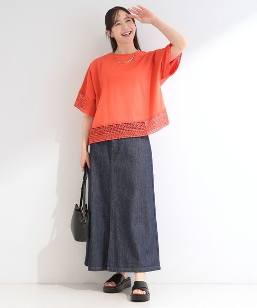 SHOO・LA・RUE / シューラルー カットソー | 【洗濯機可/ひんやり/体型カバー】レース使いがポイント 1枚でサマになるデザインTシャツ | 詳細15