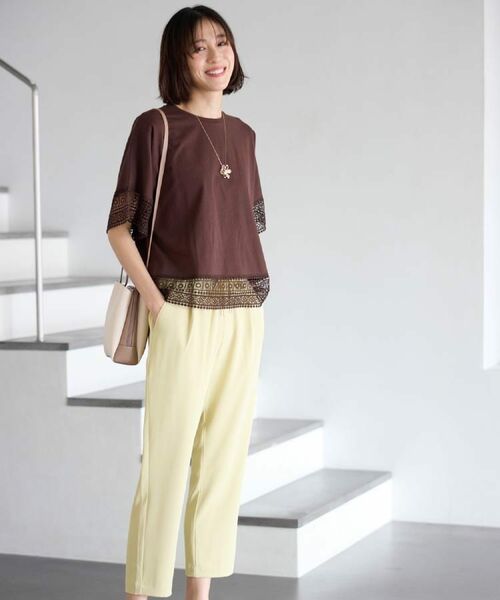 SHOO・LA・RUE / シューラルー カットソー | 【洗濯機可/ひんやり/体型カバー】レース使いがポイント 1枚でサマになるデザインTシャツ | 詳細23