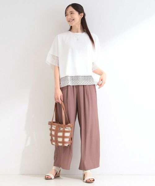 SHOO・LA・RUE / シューラルー カットソー | 【洗濯機可/ひんやり/体型カバー】レース使いがポイント 1枚でサマになるデザインTシャツ | 詳細3