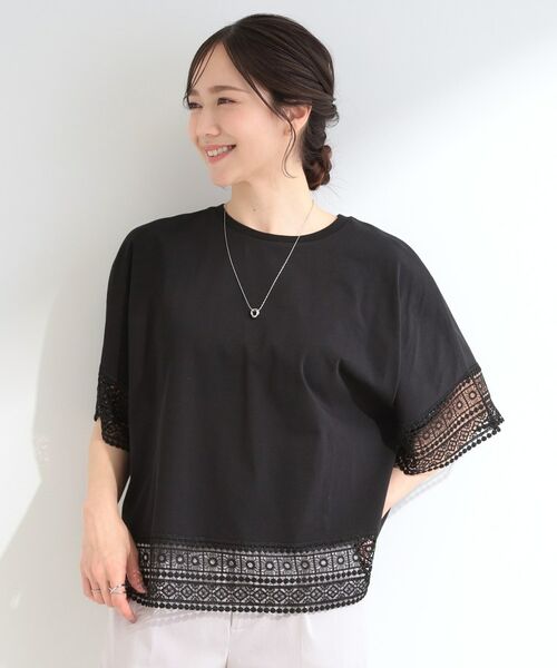 SHOO・LA・RUE / シューラルー カットソー | 【洗濯機可/ひんやり/体型カバー】レース使いがポイント 1枚でサマになるデザインTシャツ | 詳細5