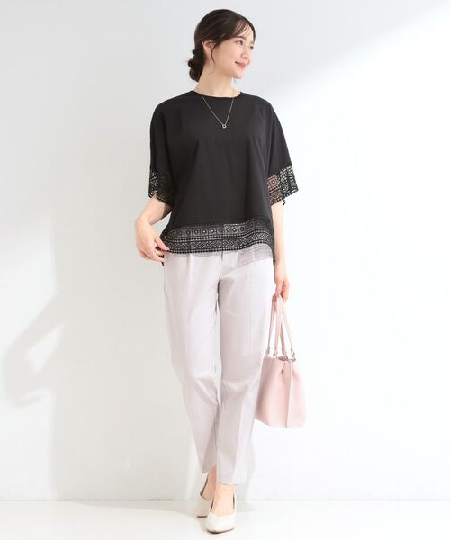 SHOO・LA・RUE / シューラルー カットソー | 【洗濯機可/ひんやり/体型カバー】レース使いがポイント 1枚でサマになるデザインTシャツ | 詳細7