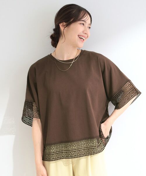 SHOO・LA・RUE / シューラルー カットソー | 【洗濯機可/ひんやり/体型カバー】レース使いがポイント 1枚でサマになるデザインTシャツ | 詳細9