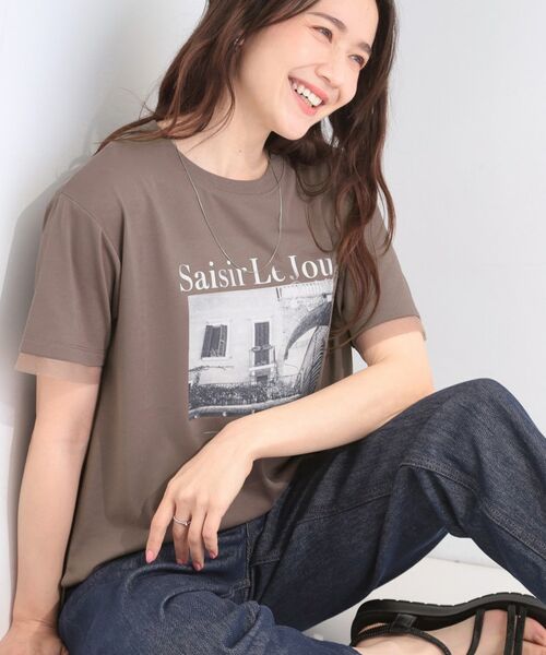 SHOO・LA・RUE / シューラルー カットソー | 【SHOO ICE】袖チュールレイヤード プリントアソートTシャツ（モカブラウン(342)）
