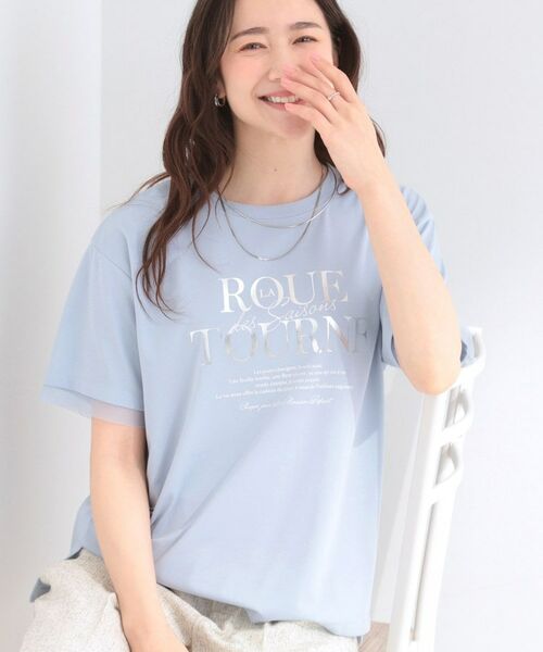 SHOO・LA・RUE / シューラルー カットソー | 【SHOO ICE】袖チュールレイヤード プリントアソートTシャツ（ブルー(291)）