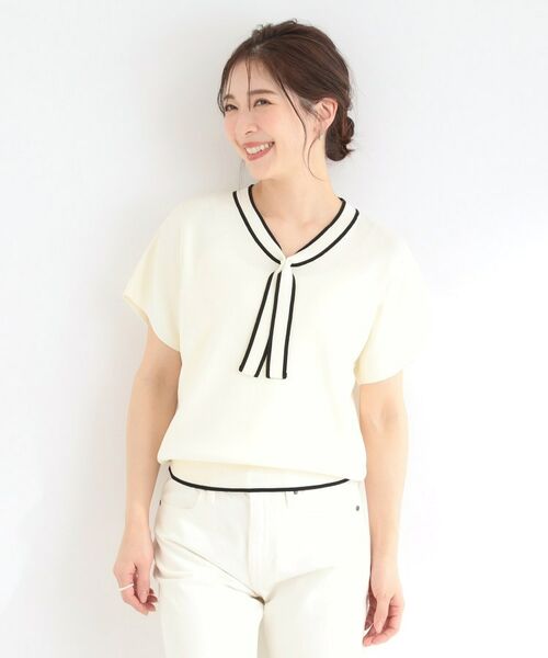 SHOO・LA・RUE / シューラルー ニット・セーター | 【お家で洗える】 さらっとボウタイ半袖ニット | 詳細1