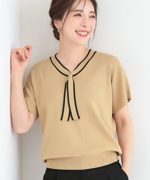SHOO・LA・RUE / シューラルー ニット・セーター | 【お家で洗える】 さらっとボウタイ半袖ニット（ベージュ(052)）