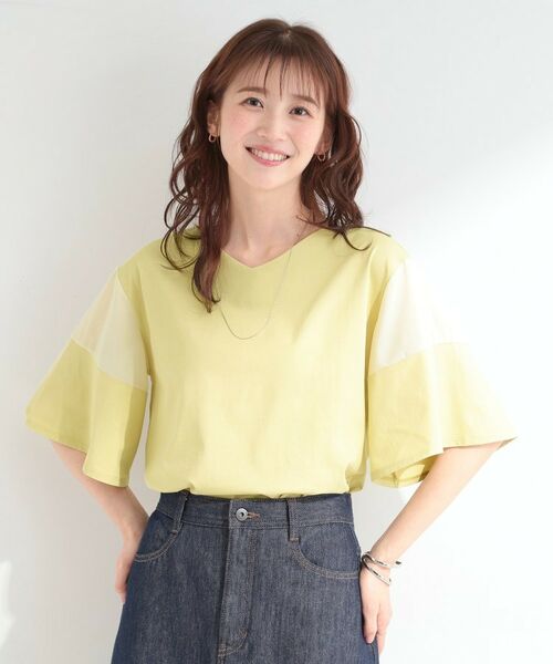 SHOO・LA・RUE / シューラルー カットソー | 【SHOO ICE】1枚でサマになる 袖異素材フレアスリーブTシャツ | 詳細5