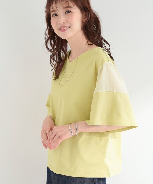 SHOO・LA・RUE / シューラルー カットソー | 【SHOO ICE】1枚でサマになる 袖異素材フレアスリーブTシャツ(ライトイエロー(030))