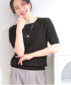 SHOO・LA・RUE / シューラルー ニット・セーター | ダイヤ柄ハーフ袖ニット