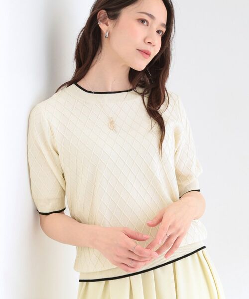 SHOO・LA・RUE / シューラルー ニット・セーター | ダイヤ柄ハーフ袖ニット（オフホワイト(003)）
