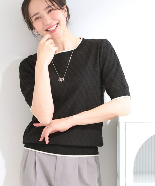 SHOO・LA・RUE / シューラルー ニット・セーター | ダイヤ柄ハーフ袖ニット（ブラック(019)）