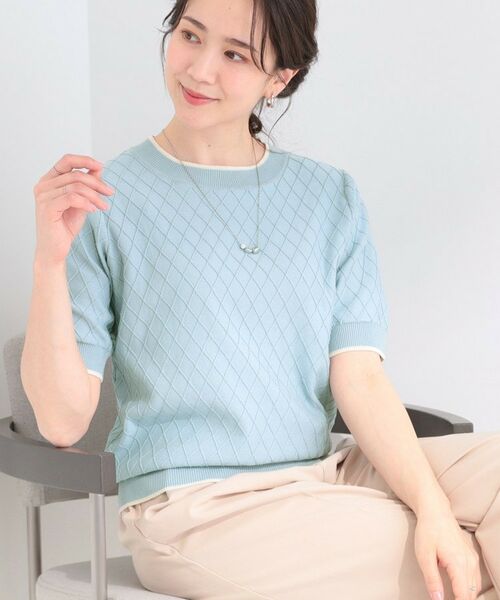 SHOO・LA・RUE / シューラルー ニット・セーター | ダイヤ柄ハーフ袖ニット（ブルー(091)）