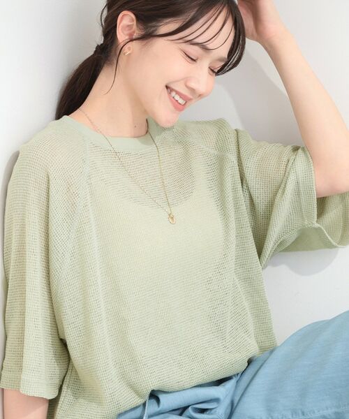 SHOO・LA・RUE / シューラルー カットソー | シアーワッフル ラグラン5分袖ゆるTシャツ（ミントグリーン(021)）