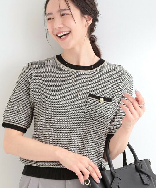 SHOO・LA・RUE / シューラルー ニット・セーター | カノコ編み金ボタンクルーネックニット（ブラック(419)）