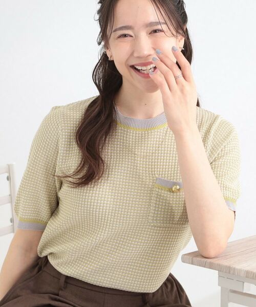 SHOO・LA・RUE / シューラルー ニット・セーター | カノコ編み金ボタンクルーネックニット（グレー(412)）