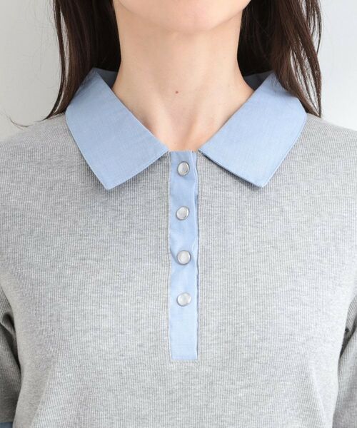 SHOO・LA・RUE / シューラルー カットソー | 【重ね着風】ダンガリー調異素材切り替え テレコポロトップス | 詳細12