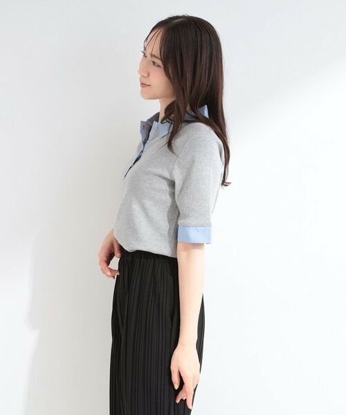 SHOO・LA・RUE / シューラルー カットソー | 【重ね着風】ダンガリー調異素材切り替え テレコポロトップス | 詳細2