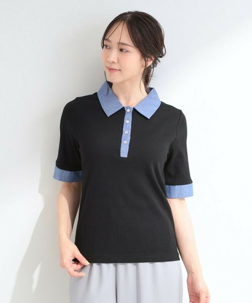 SHOO・LA・RUE / シューラルー カットソー | 【重ね着風】ダンガリー調異素材切り替え テレコポロトップス | 詳細5