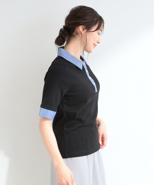 SHOO・LA・RUE / シューラルー カットソー | 【重ね着風】ダンガリー調異素材切り替え テレコポロトップス | 詳細6