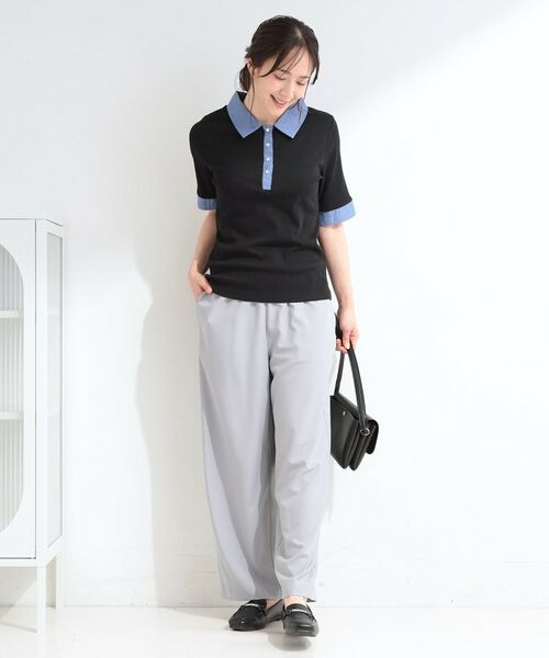 SHOO・LA・RUE / シューラルー カットソー | 【重ね着風】ダンガリー調異素材切り替え テレコポロトップス | 詳細7