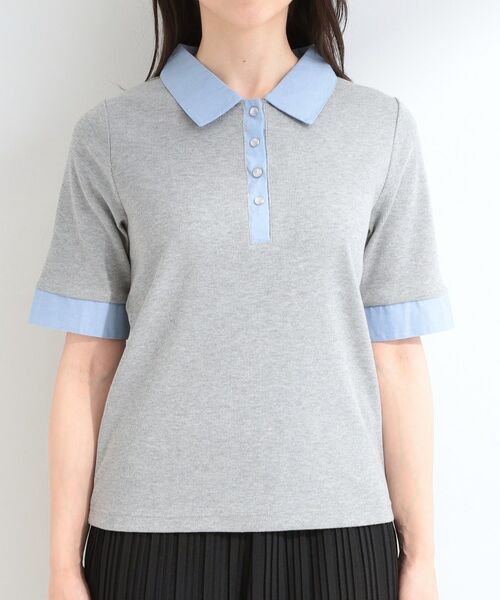 SHOO・LA・RUE / シューラルー カットソー | 【重ね着風】ダンガリー調異素材切り替え テレコポロトップス | 詳細9