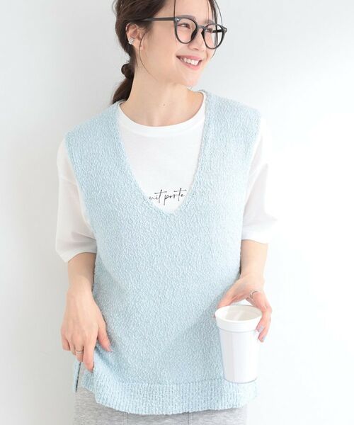 SHOO・LA・RUE / シューラルー その他トップス | 【2点セット】ニットベスト＆ロゴTシャツSET（ブルー(091)）