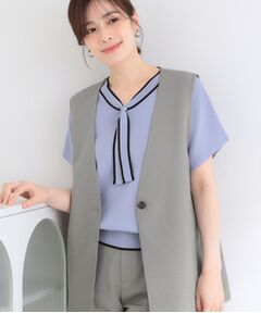 【セットアップ可/洗濯後しわになりにくい/S-LL】シンプルで合わせやすい ノーカラージレ