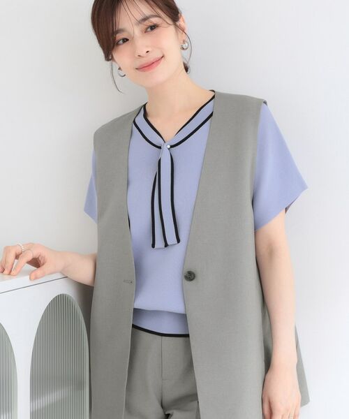 SHOO・LA・RUE / シューラルー ベスト | 【セットアップ可/洗濯後しわになりにくい/S-LL】シンプルで合わせやすい ノーカラージレ（グレー(012)）