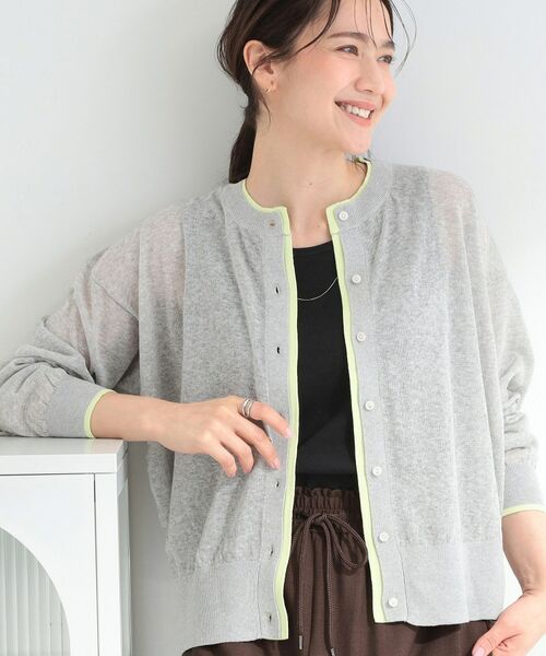 SHOO・LA・RUE / シューラルー カーディガン・ボレロ | 【S-LL/洗濯機可】レイヤード風 配色シアーカーディガン（ライトグレー(011)）
