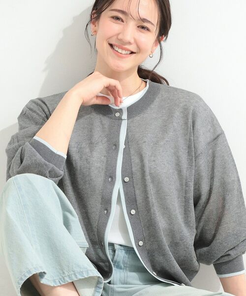 SHOO・LA・RUE / シューラルー カーディガン・ボレロ | 【S-LL/洗濯機可】レイヤード風 配色シアーカーディガン（グレー(012)）