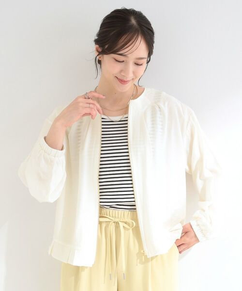 SHOO・LA・RUE / シューラルー レザーブルゾン・ジャケット | 【洗濯機可/UV/S-LL】程よい透け感 襟元タック シアーブルゾン | 詳細1